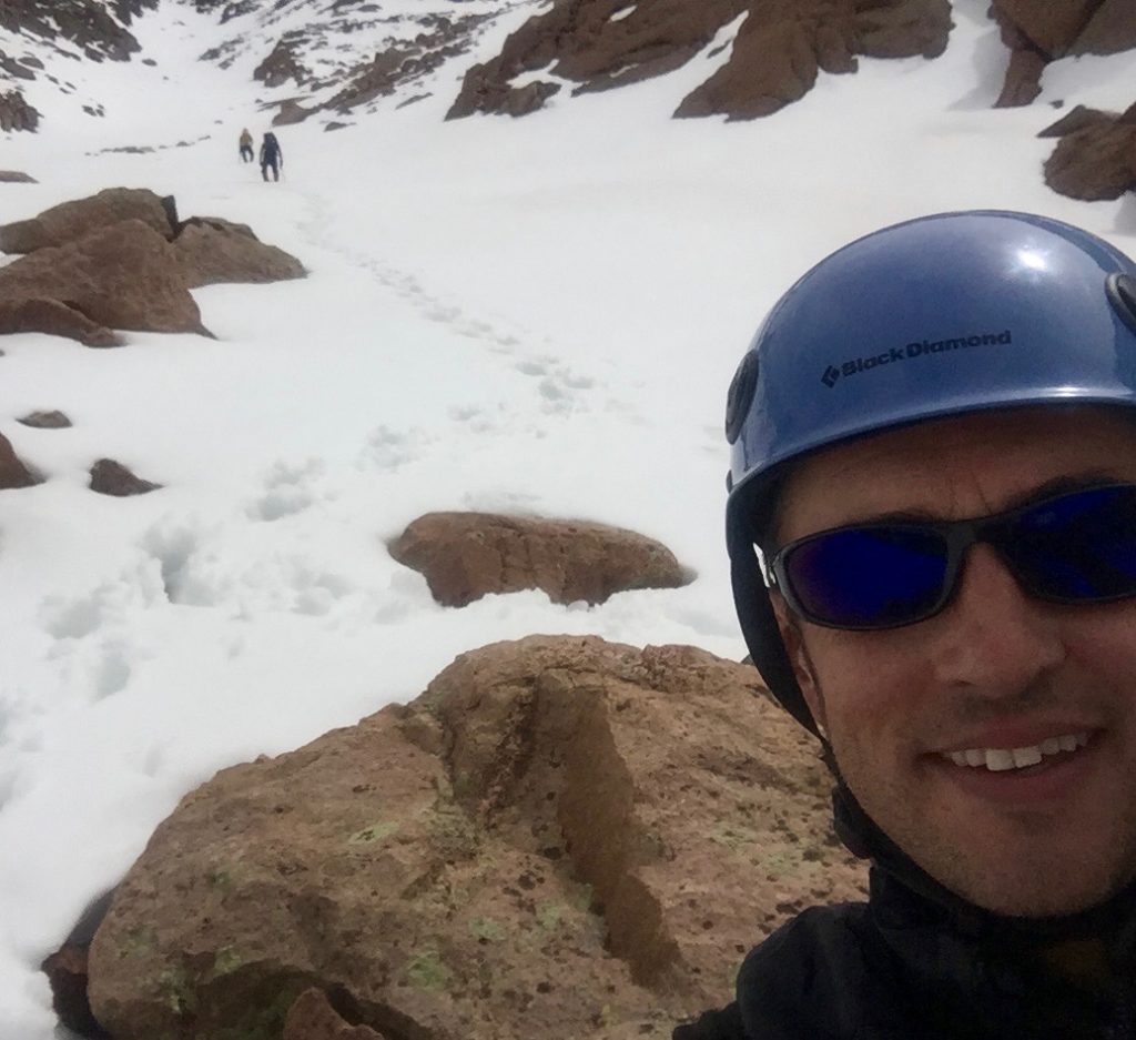 Pikes Peak Y Couloir ascending