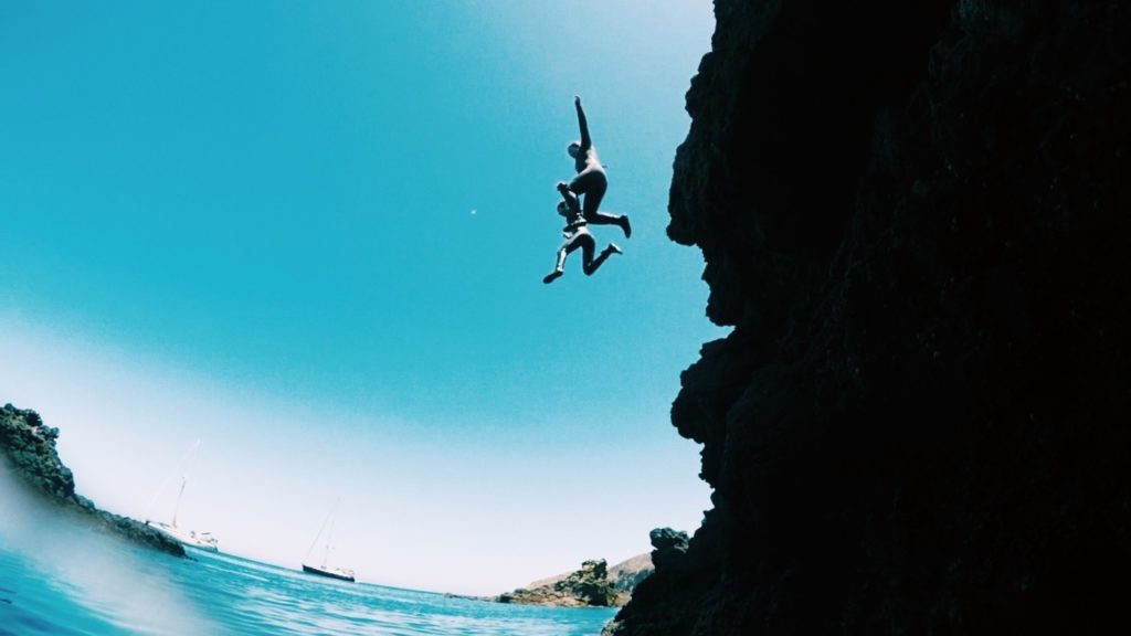 Gutsy Girls cliff jumping Santa Cruz island Channel Islands NP