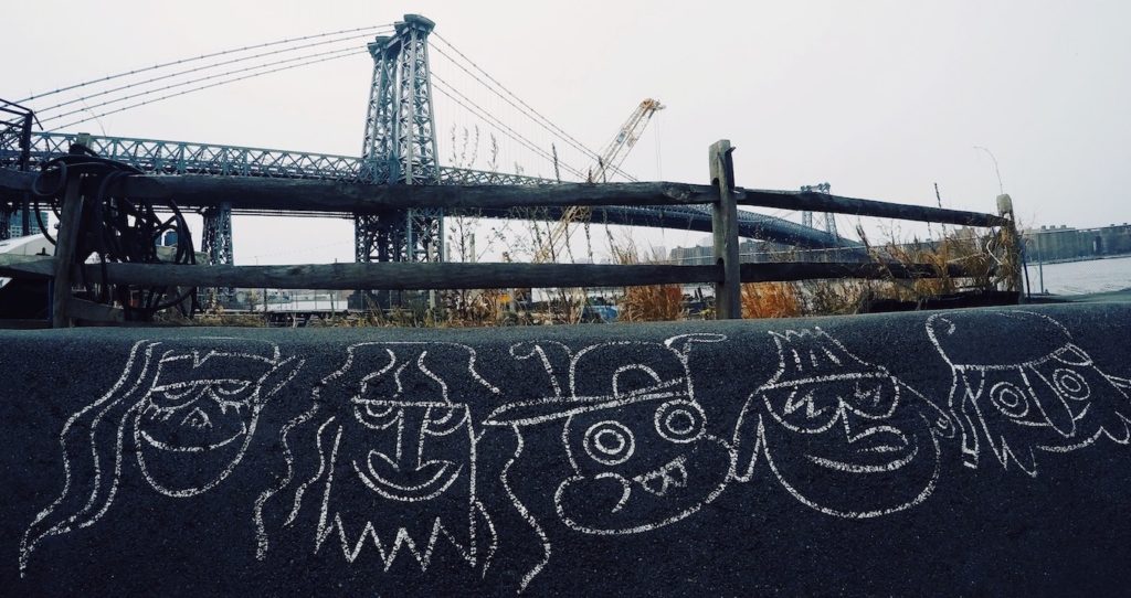 Williamsburg bridge Brooklyn chalk art on the pumptrack